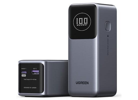 UGREEN PB724 Nexode Power Bank 12000mAh 100W PD PPS Fast Charging Portable Charger Battery Pack with 1USB-C 1USB-A and Smart Display for MacBook Air/ipad/iPhone 16/Galaxy S24/Steam Deck/Google - Gray